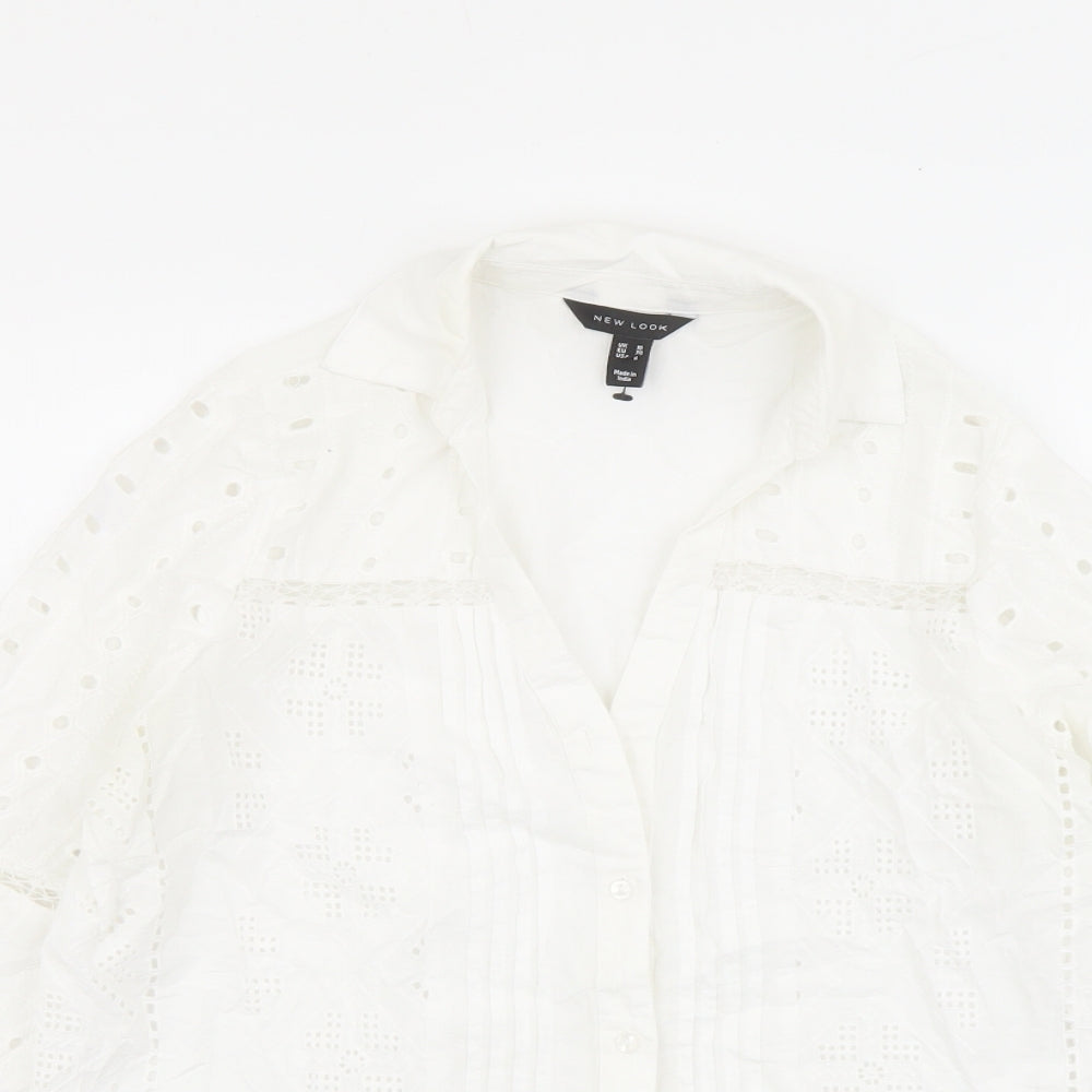 New Look Womens White Cotton Basic Button-Up Size 10 Collared