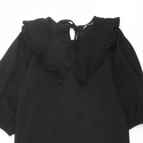 Zara Womens Black Polyester A-Line Size S Collared Pullover
