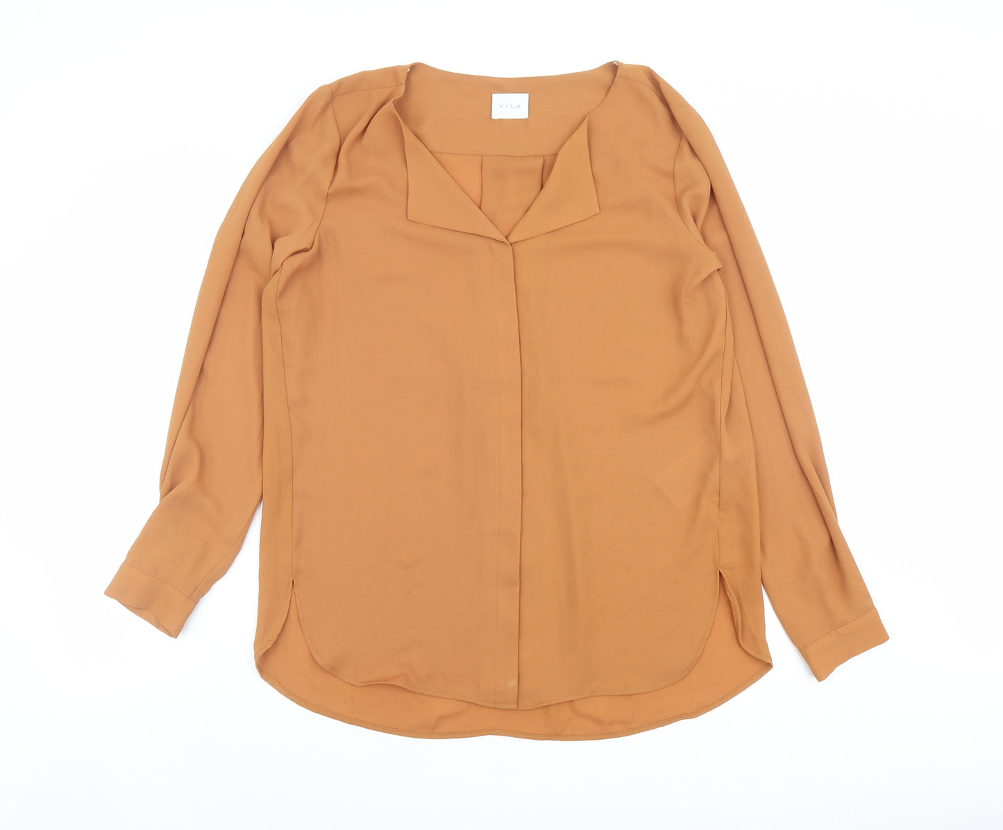 VILA Womens Brown Polyester Basic Button-Up Size L V-Neck