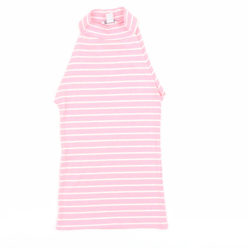 Amisu Womens Pink Striped Polyester Basic Tank Size XS Halter