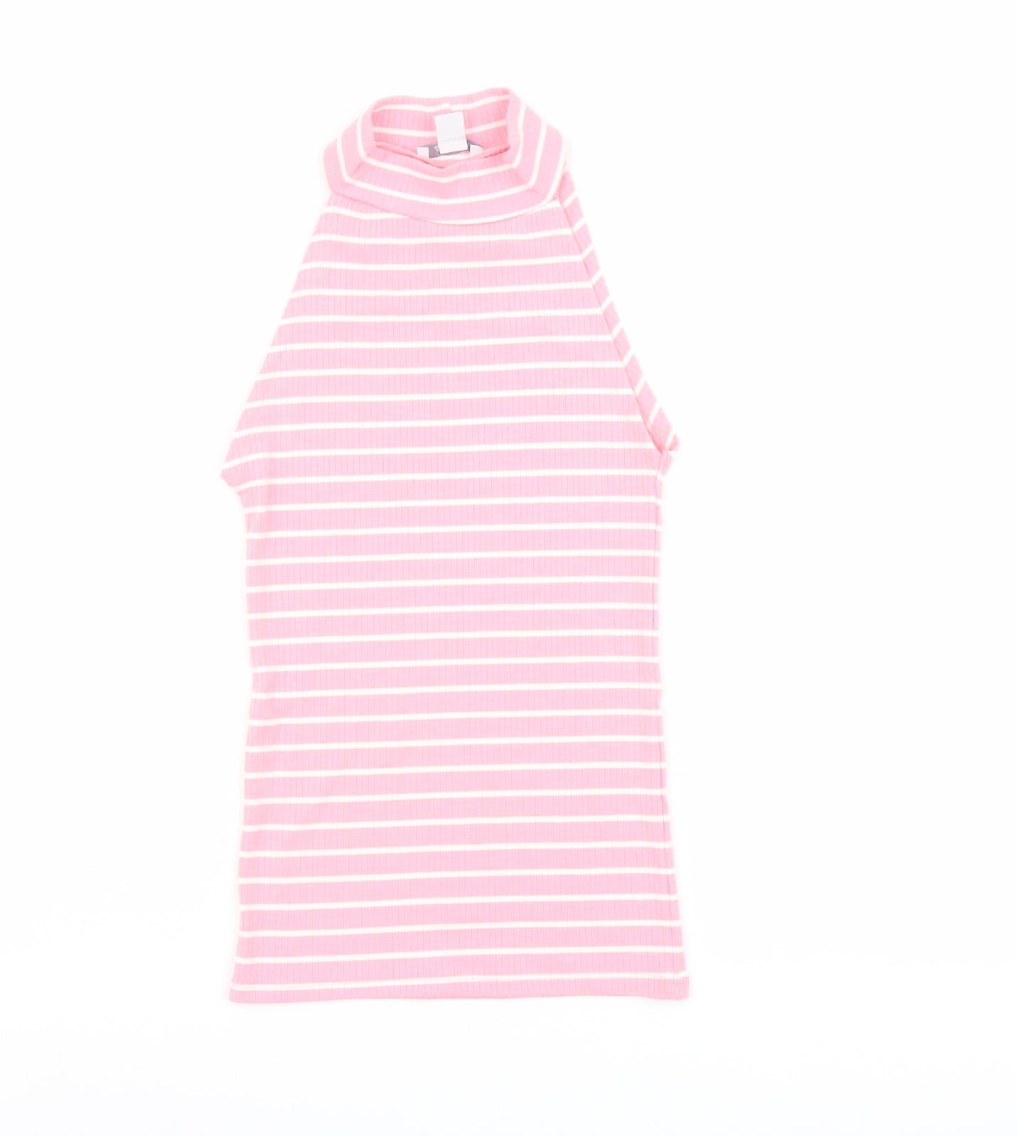 Amisu Womens Pink Striped Polyester Basic Tank Size XS Halter