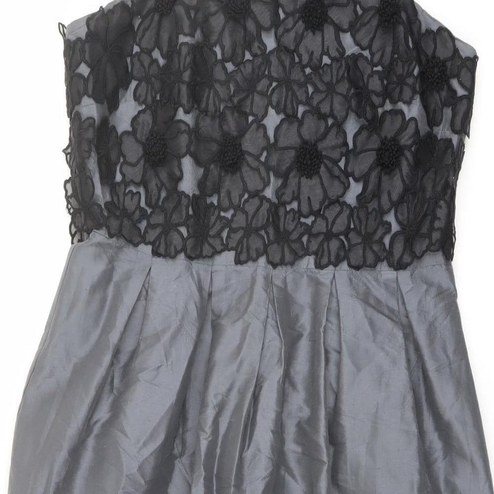 Kaliko Womens Grey Silk Tank Dress Size 16 Square Neck Zip - Flower Detail