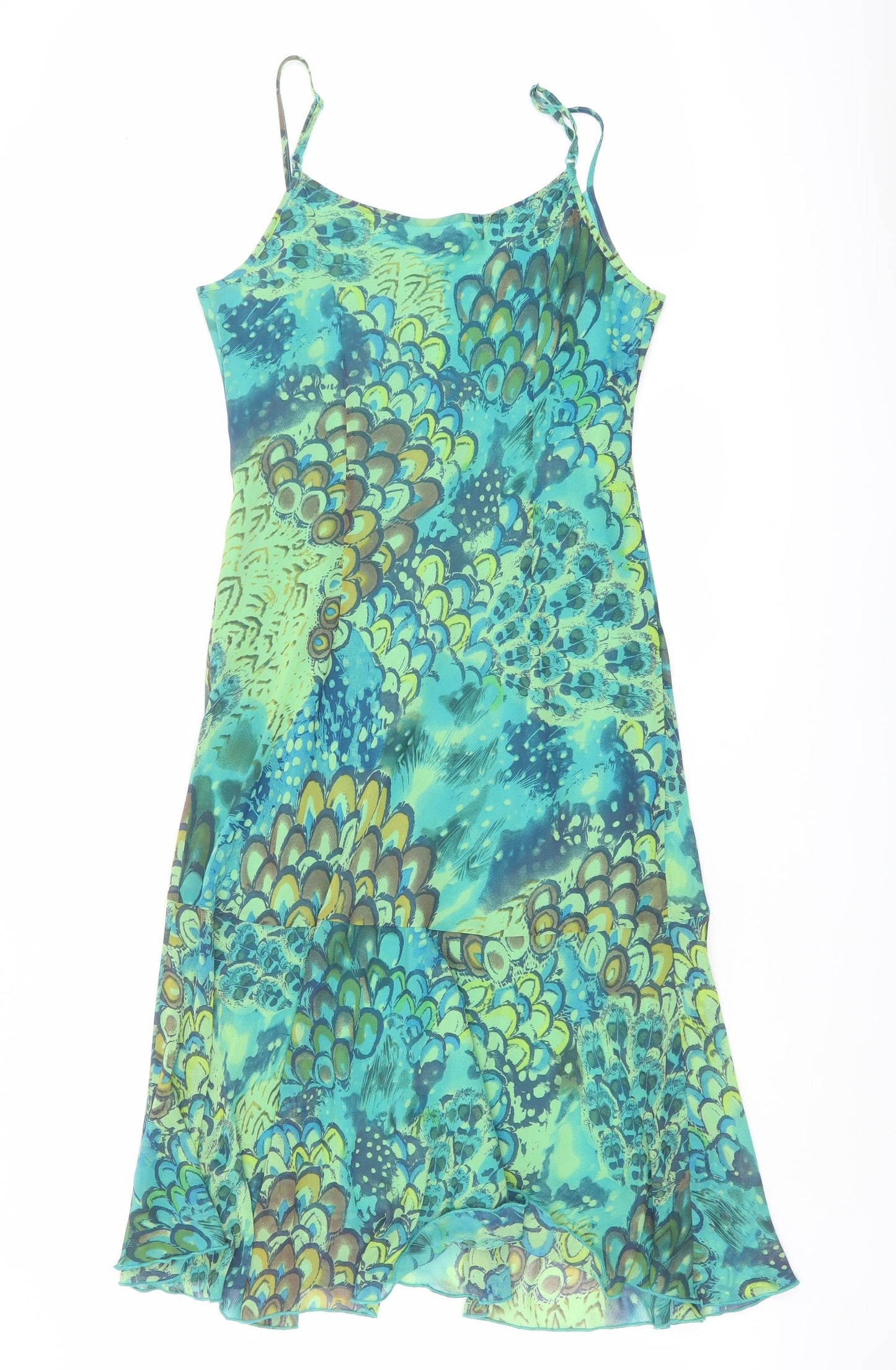 Per Una Womens Green Geometric Polyester Slip Dress Size 12 V-Neck Pullover