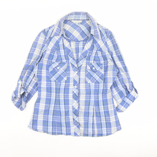Red Herring Womens Blue Plaid Cotton Basic Button-Up Size 14 Collared