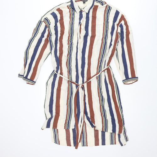 Topshop Womens Multicoloured Striped Viscose Shirt Dress Size 8 Collared Button