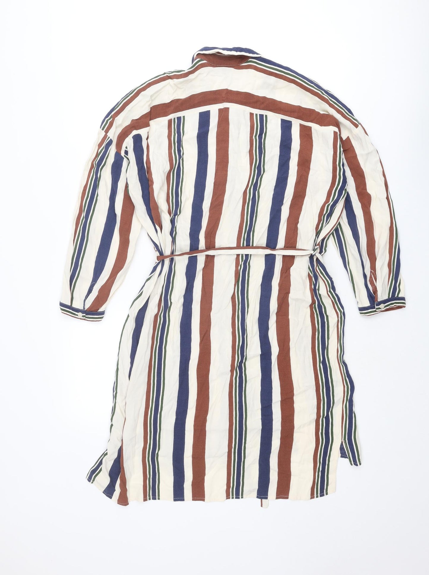 Topshop Womens Multicoloured Striped Viscose Shirt Dress Size 8 Collared Button