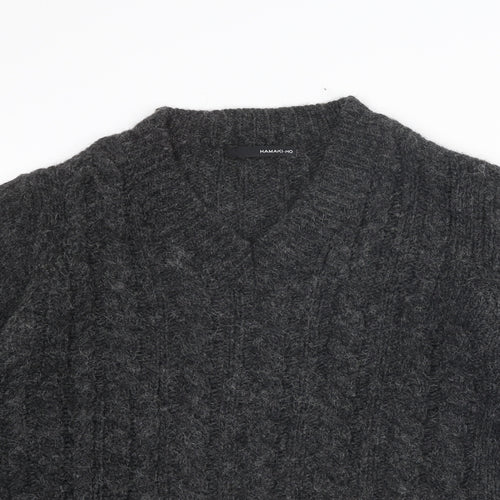 Hamaki-Ho Mens Grey V-Neck Wool Pullover Jumper Size XL Long Sleeve
