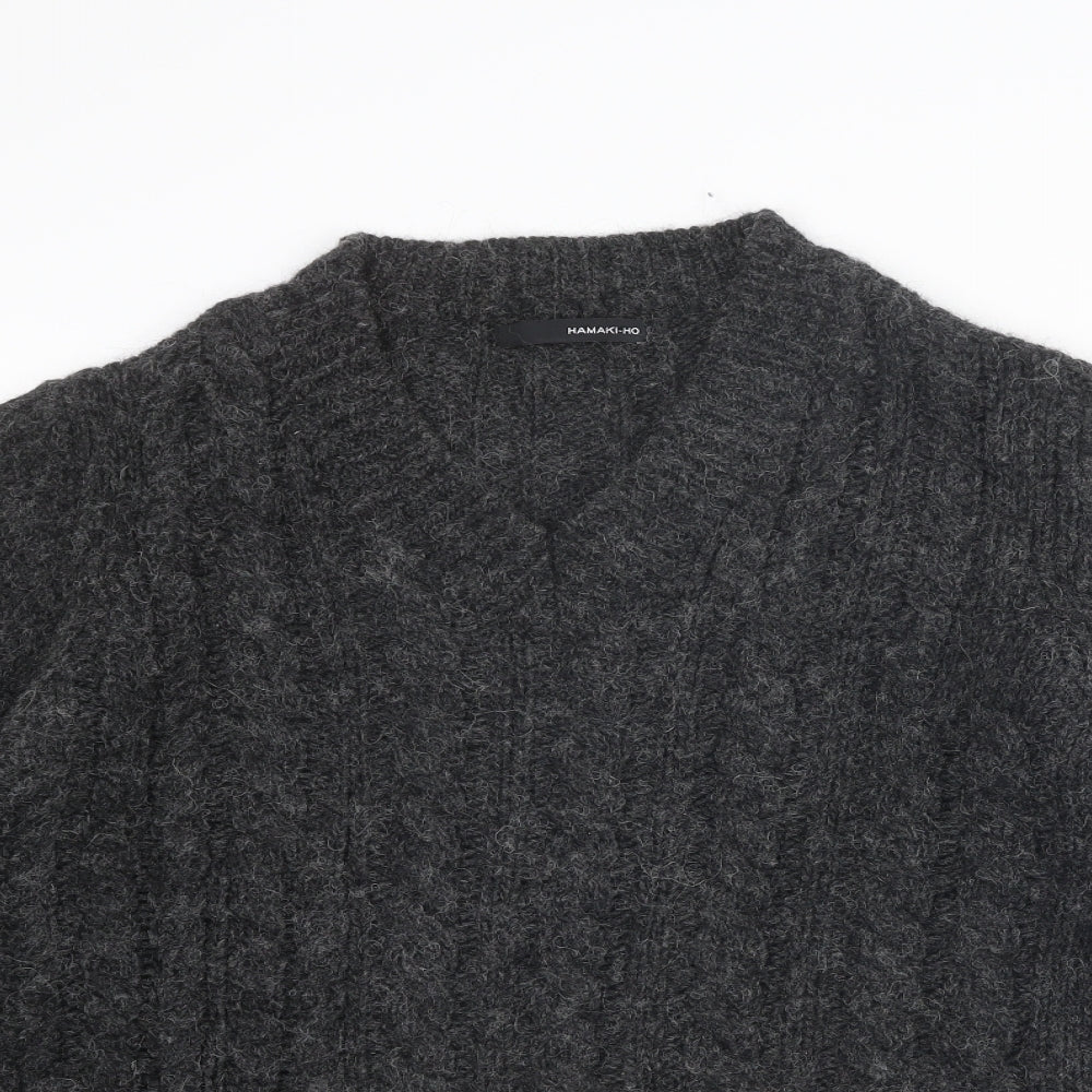 Hamaki-Ho Mens Grey V-Neck Wool Pullover Jumper Size XL Long Sleeve
