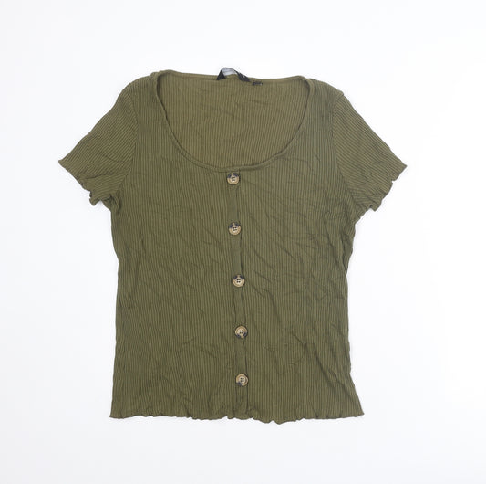 Dorothy Perkins Womens Green Viscose Basic T-Shirt Size 18 Scoop Neck
