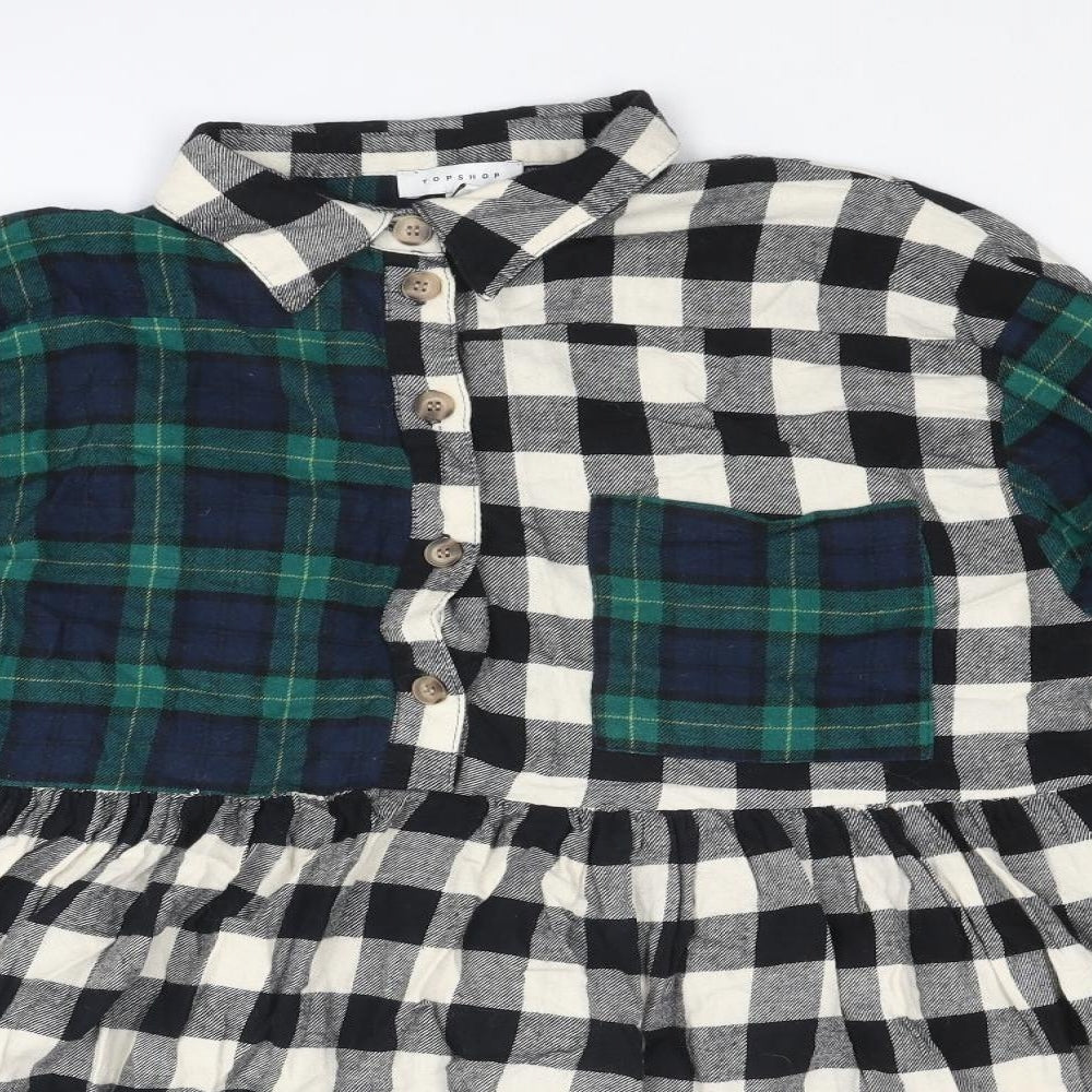 Topshop Womens Multicoloured Plaid Cotton Shirt Dress Size 12 Collared Button