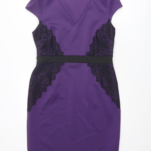 Dorothy Perkins Womens Purple Colourblock Polyester Shift Size 18 V-Neck Pullover