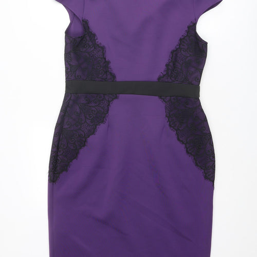 Dorothy Perkins Womens Purple Colourblock Polyester Shift Size 18 V-Neck Pullover