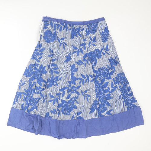 Epilogue Womens Blue Floral Cotton Swing Skirt Size 10 Button