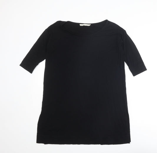 Peruvian Connection Womens Black Viscose Basic T-Shirt Size XS Round Neck - Side Slits
