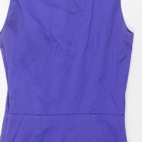 Ted Baker Womens Blue Cotton Shift Size 10 V-Neck Zip