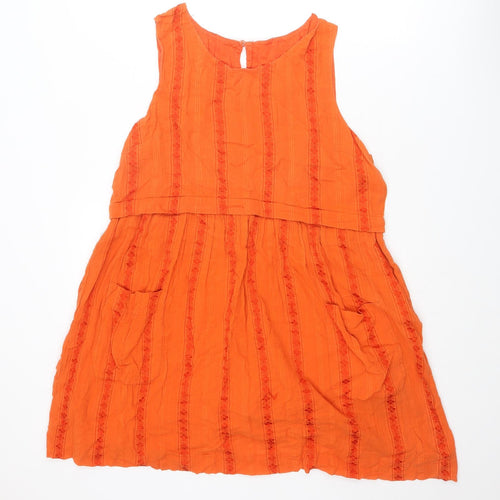 Topshop Womens Orange Geometric Cotton Tank Dress Size 16 Round Neck Button