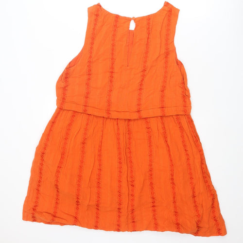 Topshop Womens Orange Geometric Cotton Tank Dress Size 16 Round Neck Button