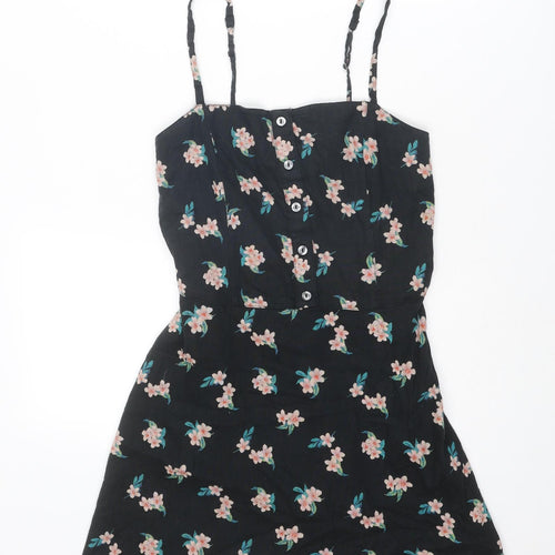 Hollister Womens Black Floral Cotton Slip Dress Size M Square Neck Pullover