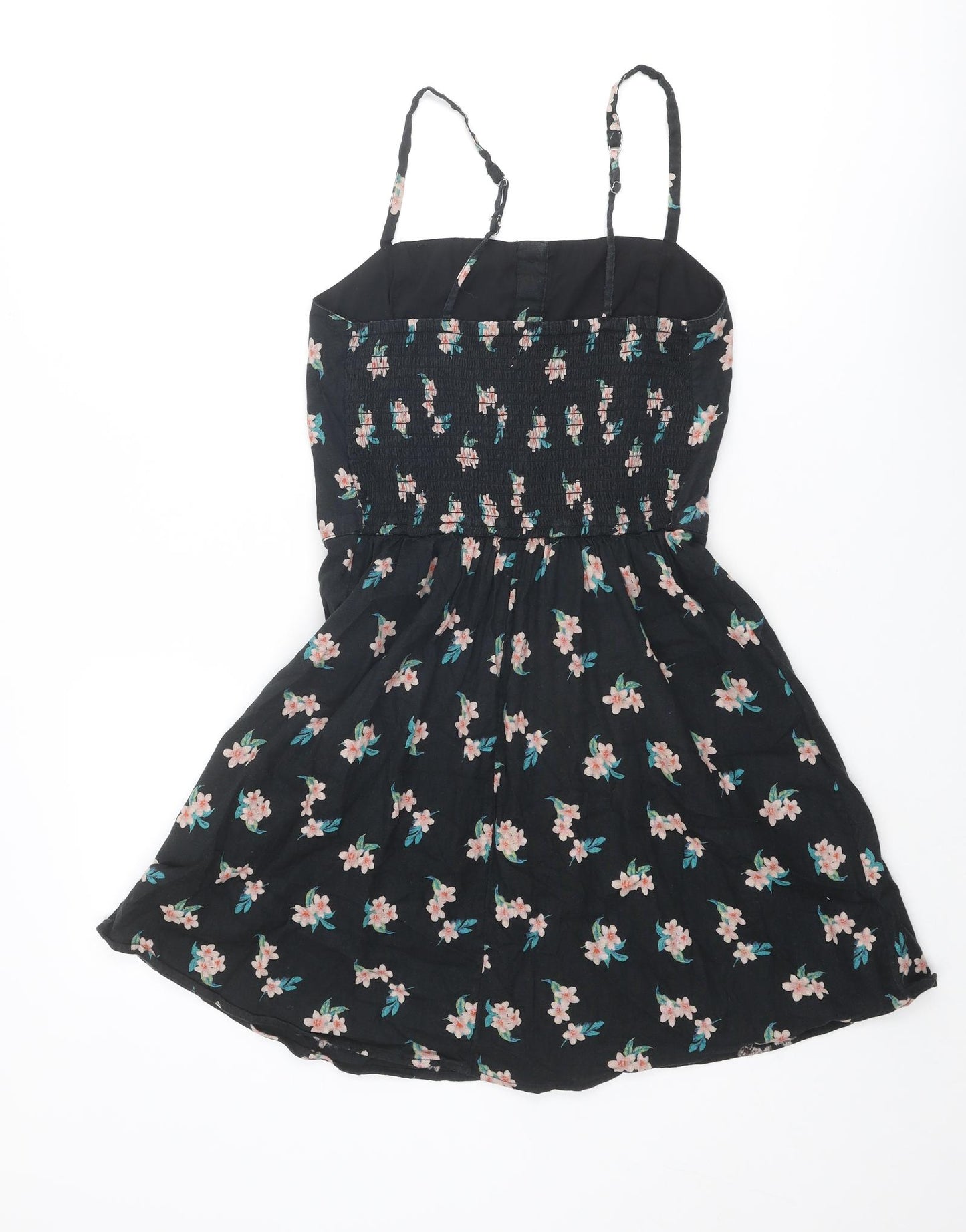 Hollister Womens Black Floral Cotton Slip Dress Size M Square Neck Pullover