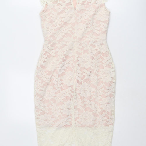 ASOS Womens Ivory Cotton Pencil Dress Size 8 Round Neck Zip