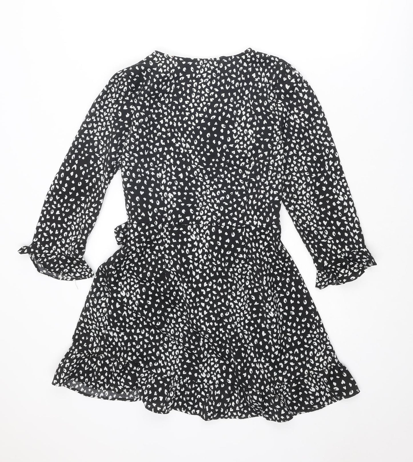 Brave Soul Womens Black Animal Print Polyester Wrap Dress Size XS V-Neck Button