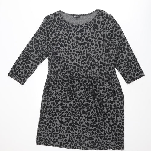 Warehouse Womens Black Animal Print Polyester Shift Size 14 Boat Neck Pullover - Leopard Print