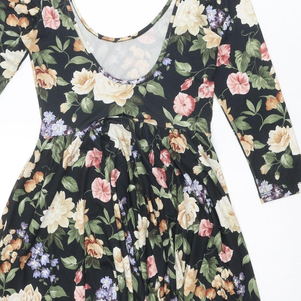 Topshop Womens Multicoloured Floral Polyester Skater Dress Size 10 Scoop Neck Pullover