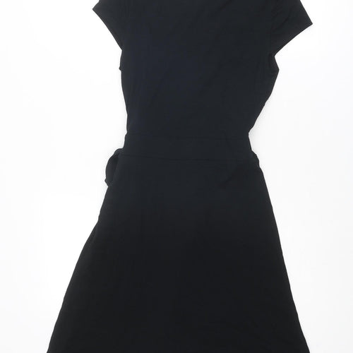 H&M Womens Black Viscose Wrap Dress Size 6 Boat Neck Button