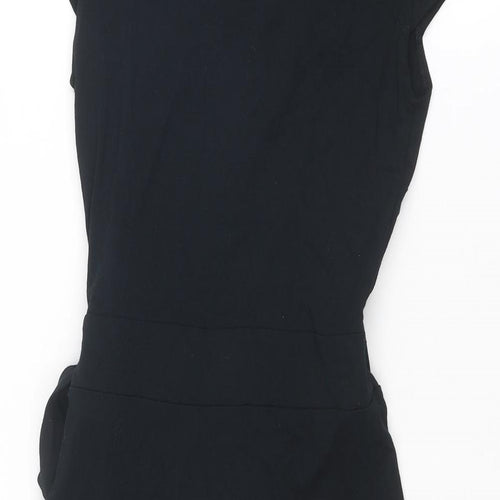 H&M Womens Black Viscose Wrap Dress Size 6 Boat Neck Button
