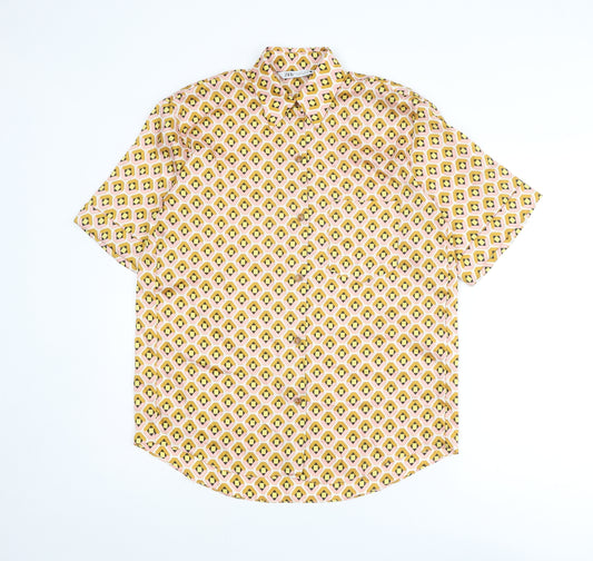 Zara Mens Multicoloured Geometric Polyester Button-Up Size L Collared Button