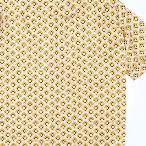 Zara Mens Multicoloured Geometric Polyester Button-Up Size L Collared Button