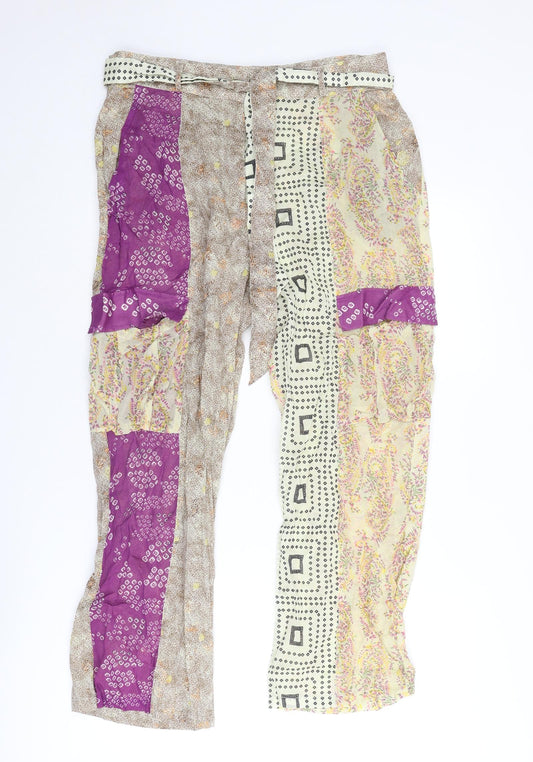 Zara Womens Multicoloured Geometric Cotton Trousers Size L L25 in Regular Button