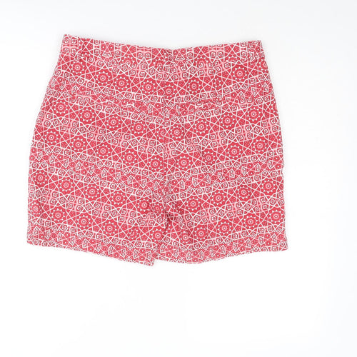 Marks and Spencer Womens Red Geometric Cotton Basic Shorts Size 12 L6 in Regular Zip