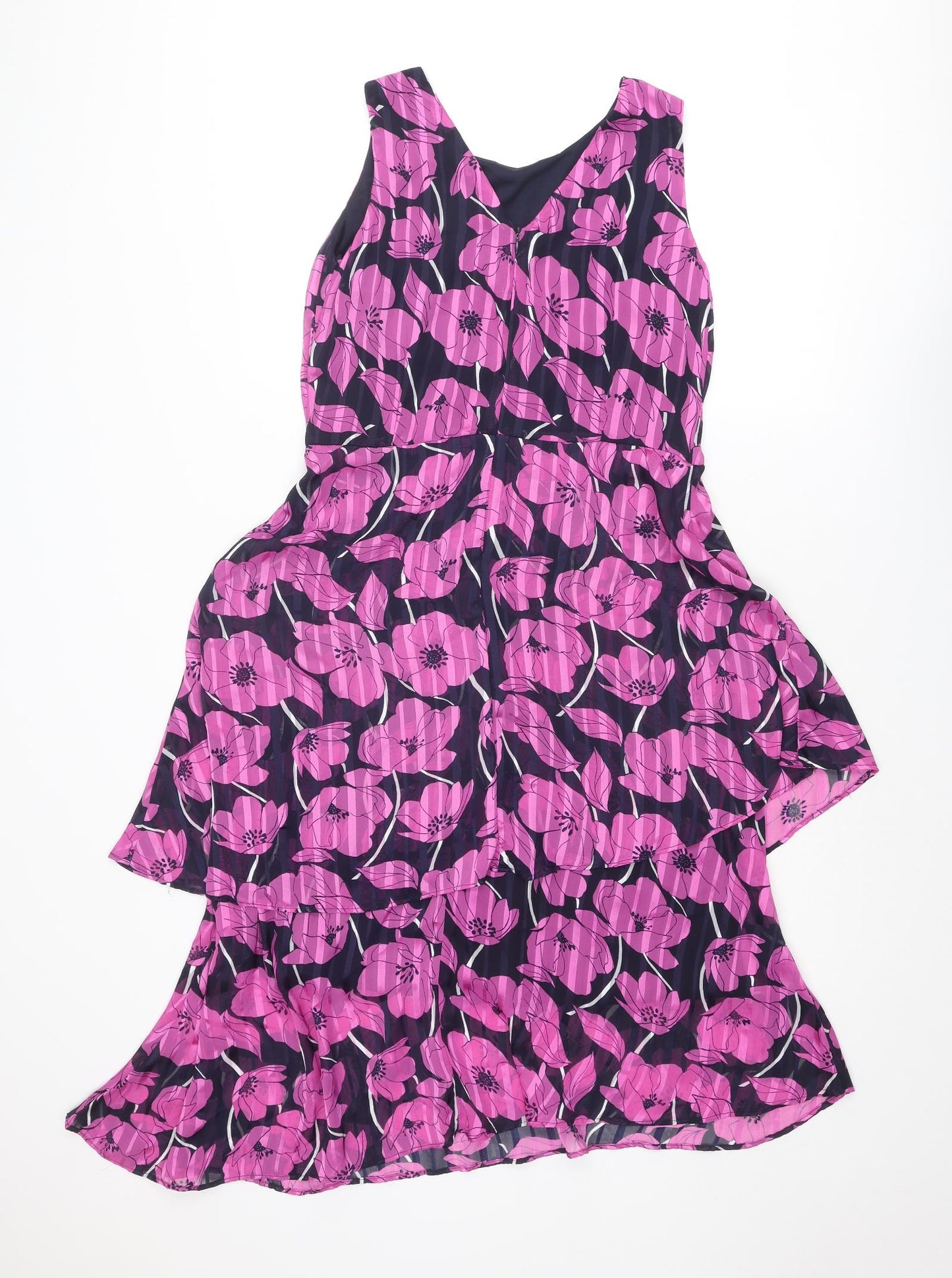 Klass Womens Purple Floral Polyester A-Line Size 10 Boat Neck Zip