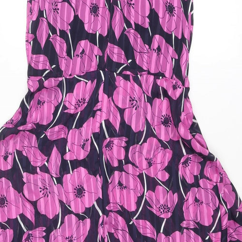 Klass Womens Purple Floral Polyester A-Line Size 10 Boat Neck Zip