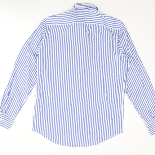 Austin Reed Mens Blue Striped Cotton Button-Up Size 15.5 Collared Button