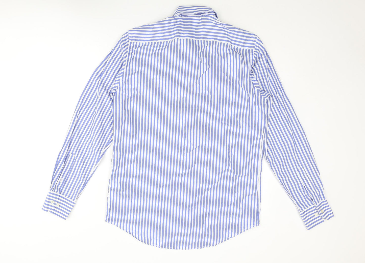 Austin Reed Mens Blue Striped Cotton Button-Up Size 15.5 Collared Button