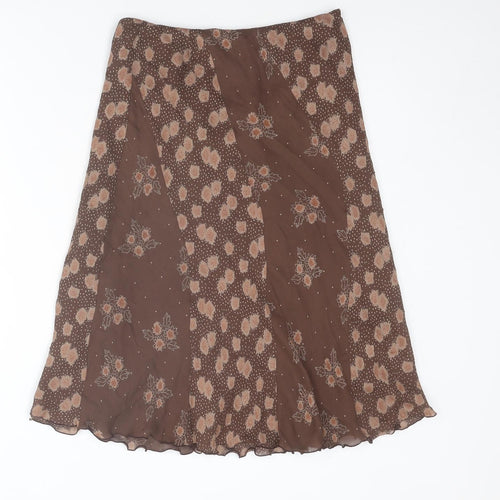 Nougat Womens Brown Floral Silk Swing Skirt Size 8