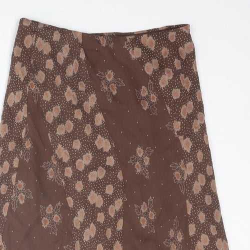 Nougat Womens Brown Floral Silk Swing Skirt Size 8