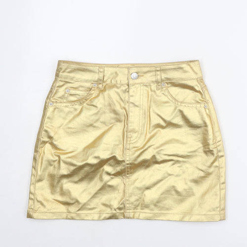 Topshop Womens Gold Cotton Mini Skirt Size 8 Zip