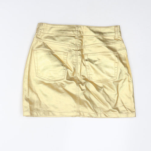 Topshop Womens Gold Cotton Mini Skirt Size 8 Zip