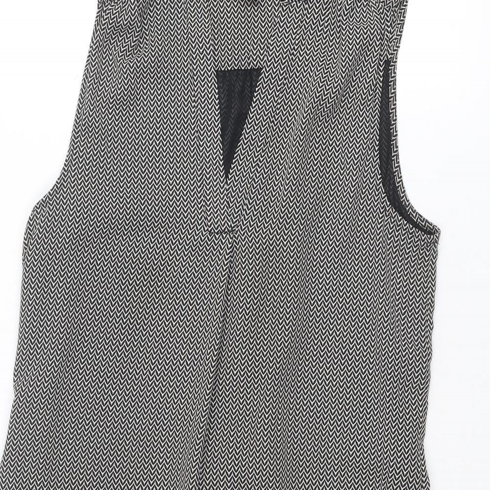 H&M Womens Black Geometric Polyester Tank Dress Size 10 V-Neck Pullover