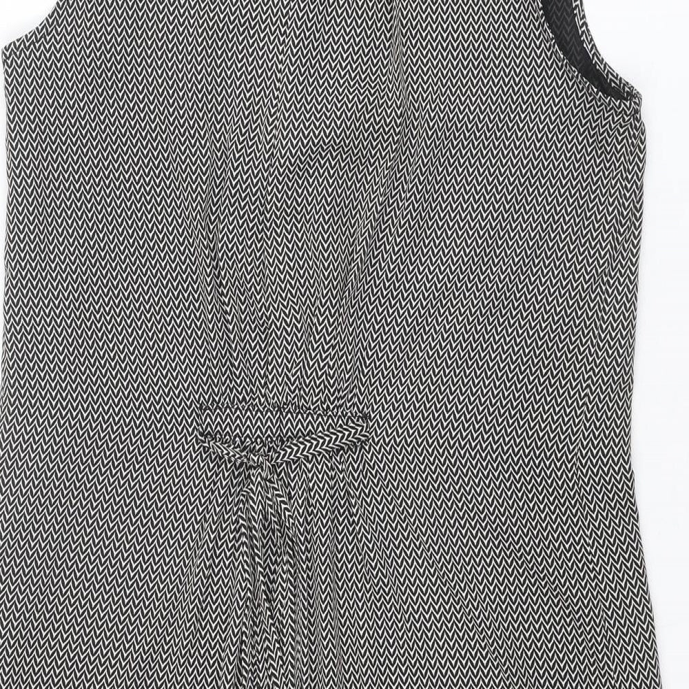 H&M Womens Black Geometric Polyester Tank Dress Size 10 V-Neck Pullover