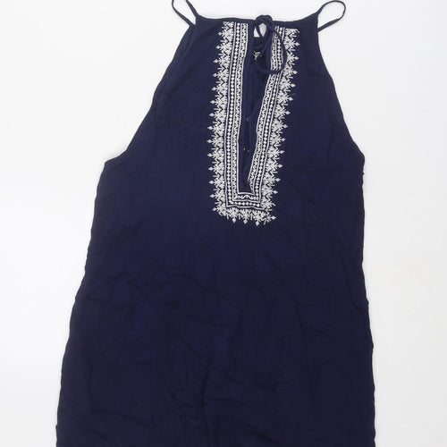 Quiz Womens Blue Cotton Tank Dress Size S Round Neck Tie - Size S-M