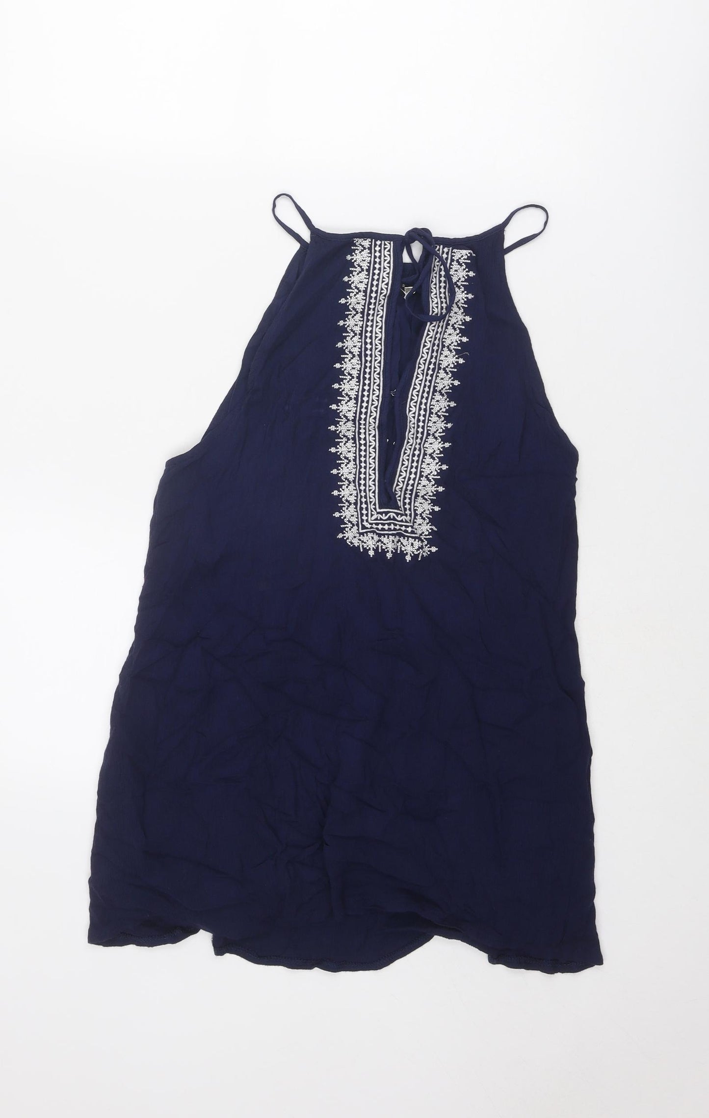 Quiz Womens Blue Cotton Tank Dress Size S Round Neck Tie - Size S-M