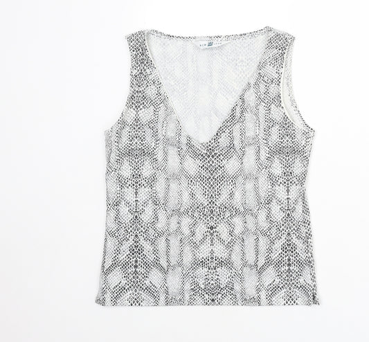 New Look Womens Grey Animal Print Polyester Basic Tank Size 12 V-Neck - Snakeskin Pattern