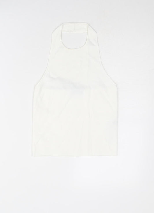 Massimo Dutti Womens White Polyester Cropped Tank Size XS Halter