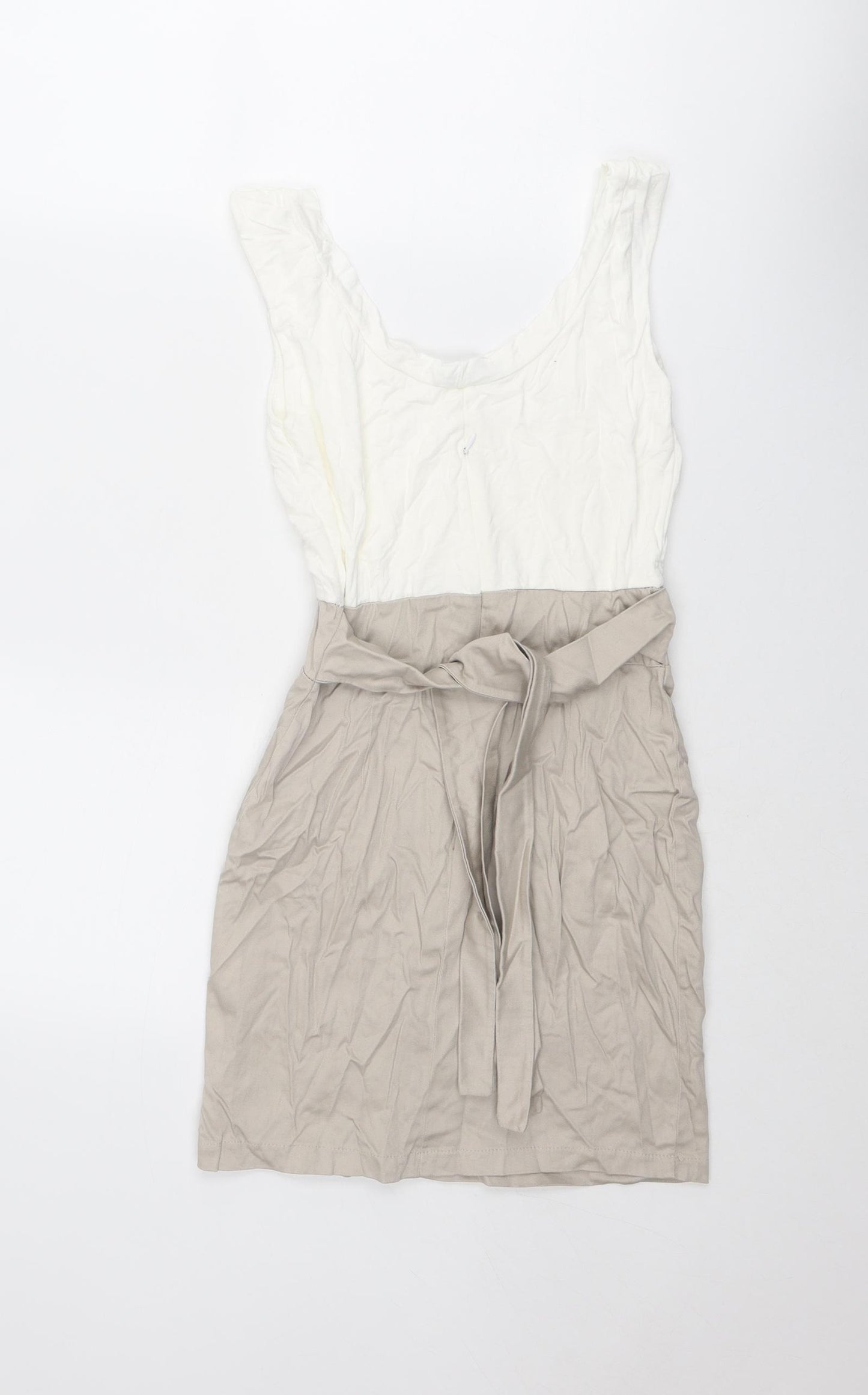 TFNC Womens Beige Cotton Tank Dress Size 10 Scoop Neck Zip - Lace Details