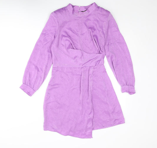 Zara Womens Purple Polyester Mini Size XS Mock Neck Zip - Open Back