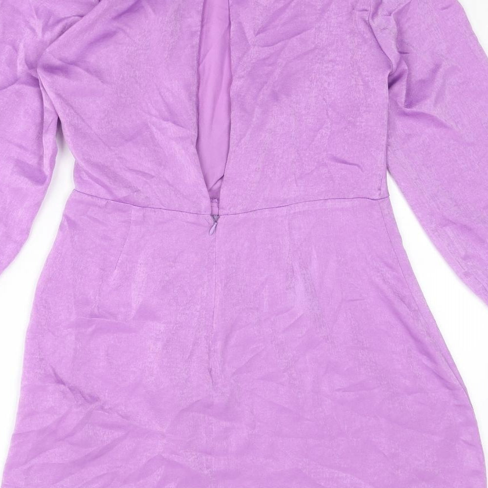 Zara Womens Purple Polyester Mini Size XS Mock Neck Zip - Open Back